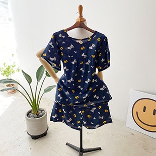 정품[무배] 피너츠 스누피 인견 여름 잠옷 파자마 홈웨어 세트 2컬러